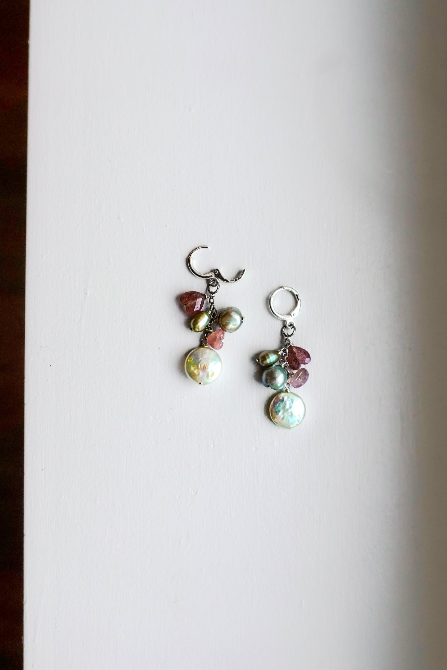 Peonies Bloom Green and Pink Earrings