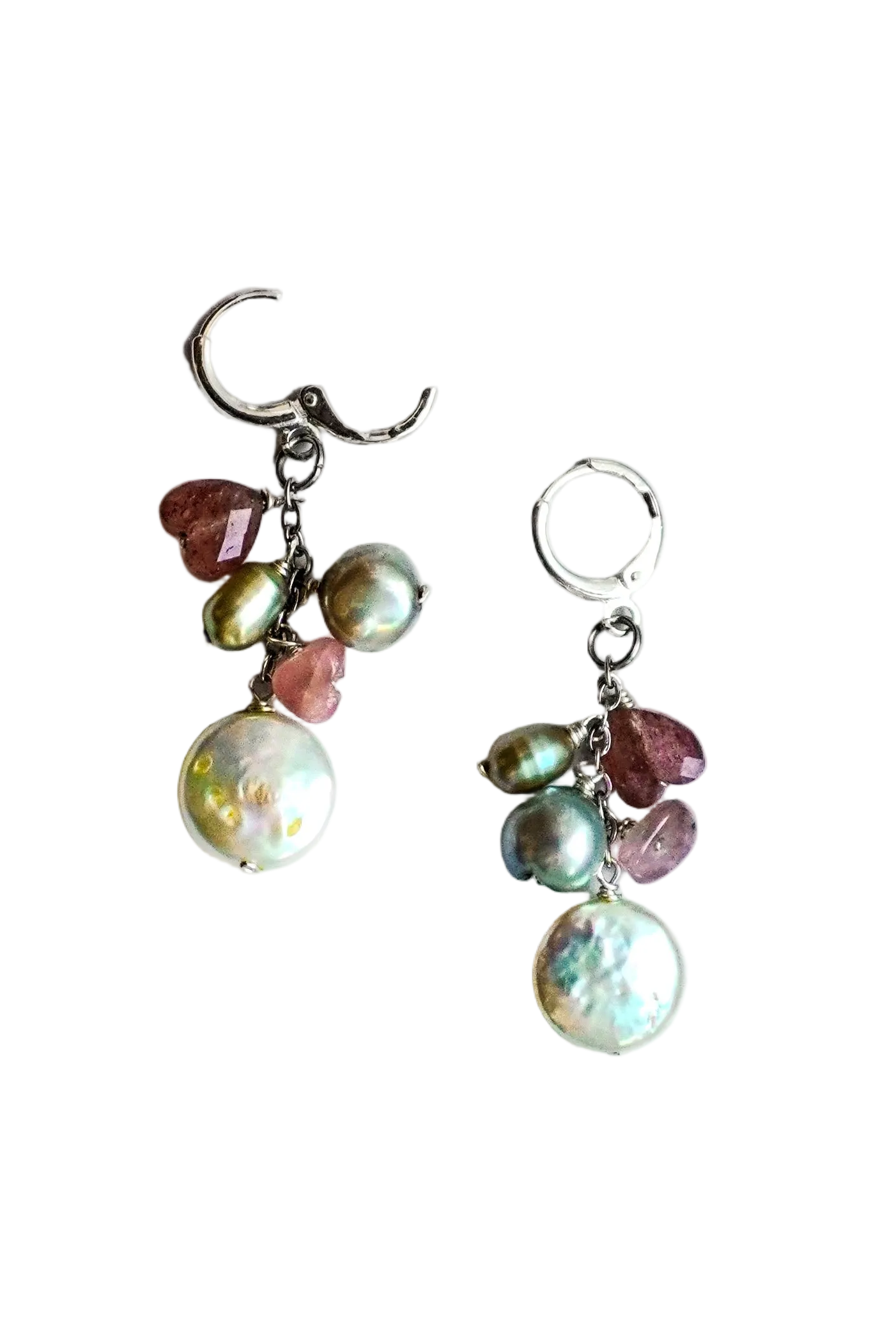 Peonies Bloom Green and Pink Earrings