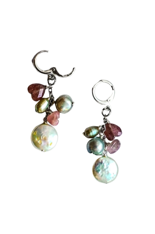 Peonies Bloom Green and Pink Earrings