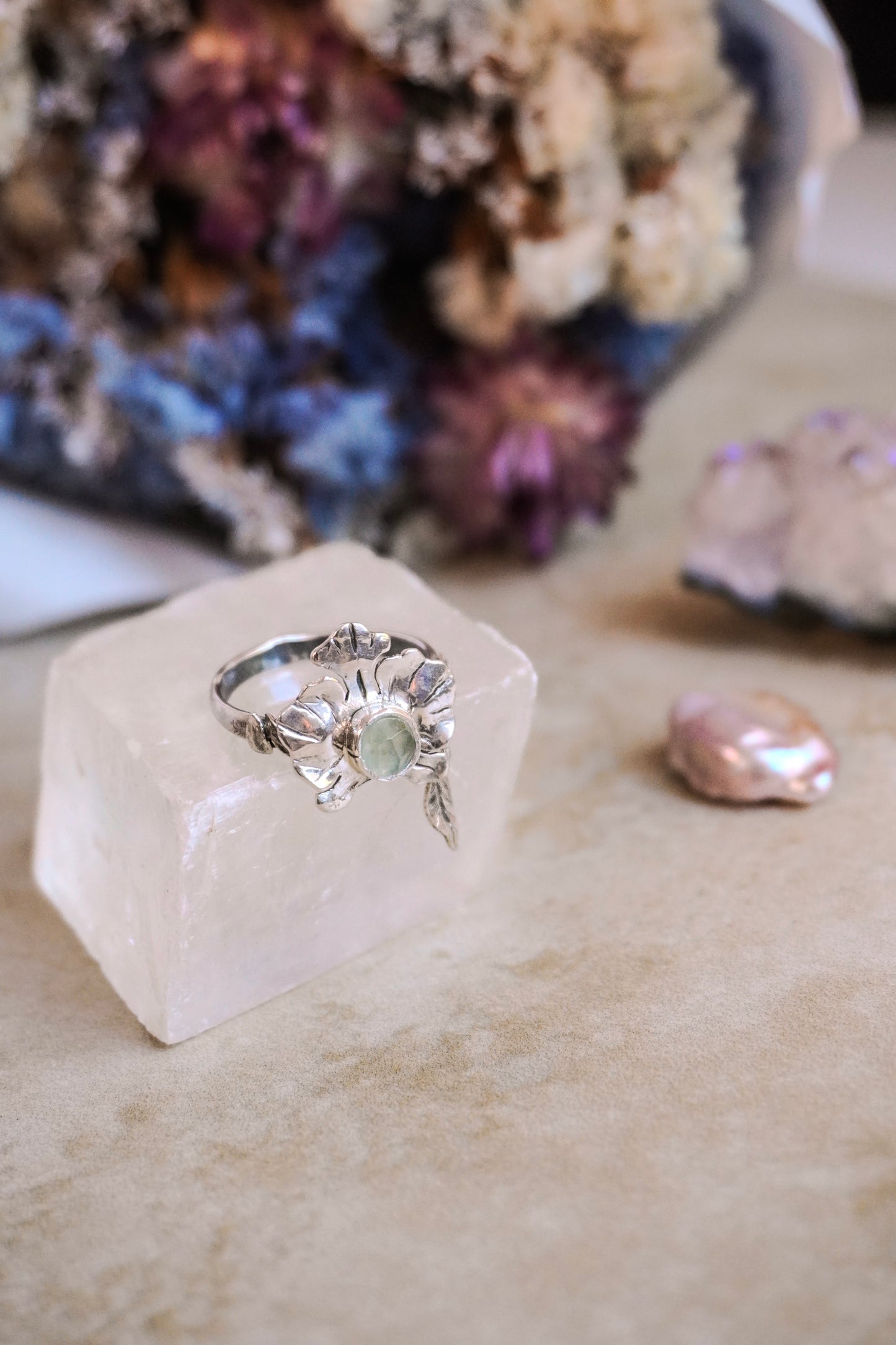 .925 Sterling Silver Orchid Rings with Dangle Leaf