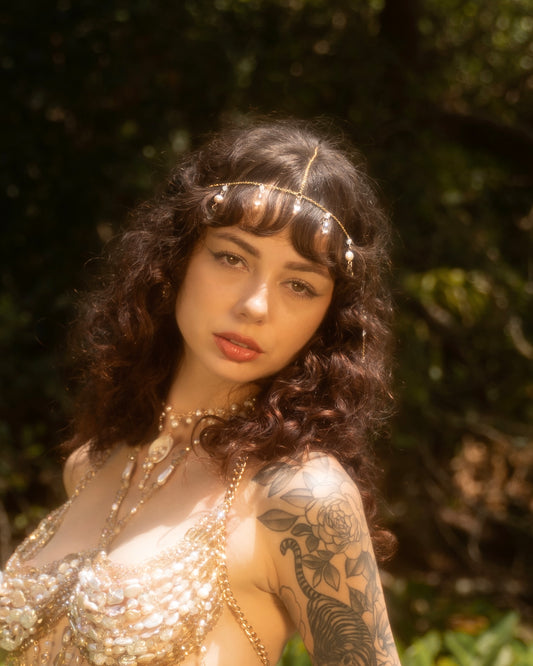 Delicate Crystal and Pearl Hair Chain