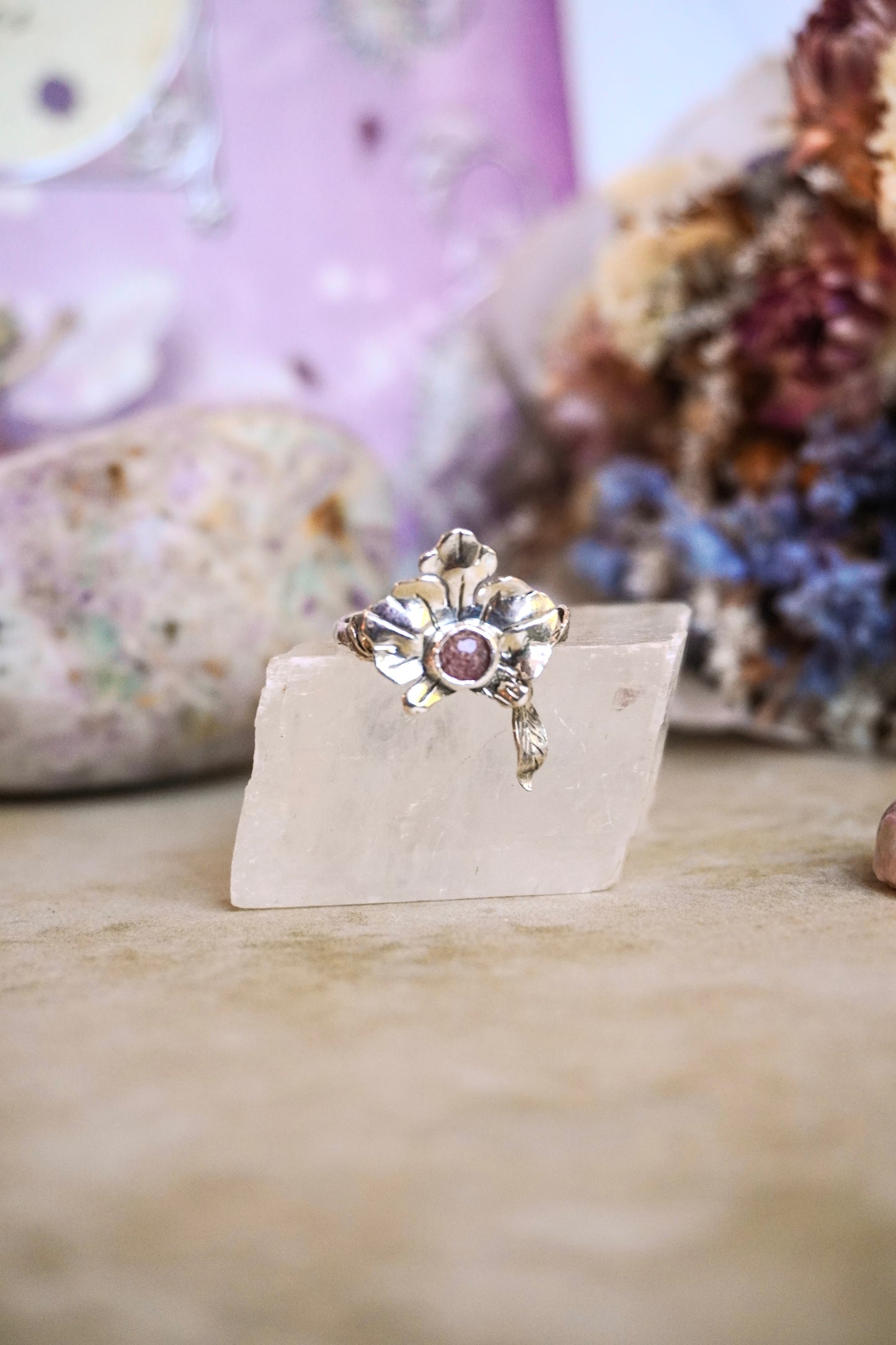 .925 Sterling Silver Orchid Rings with Dangle Leaf