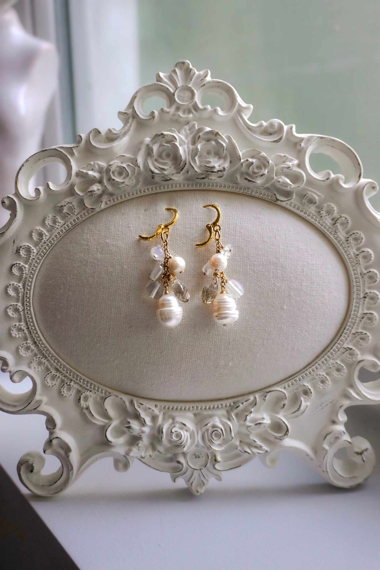 First Frost White and Blue Charm Earrings