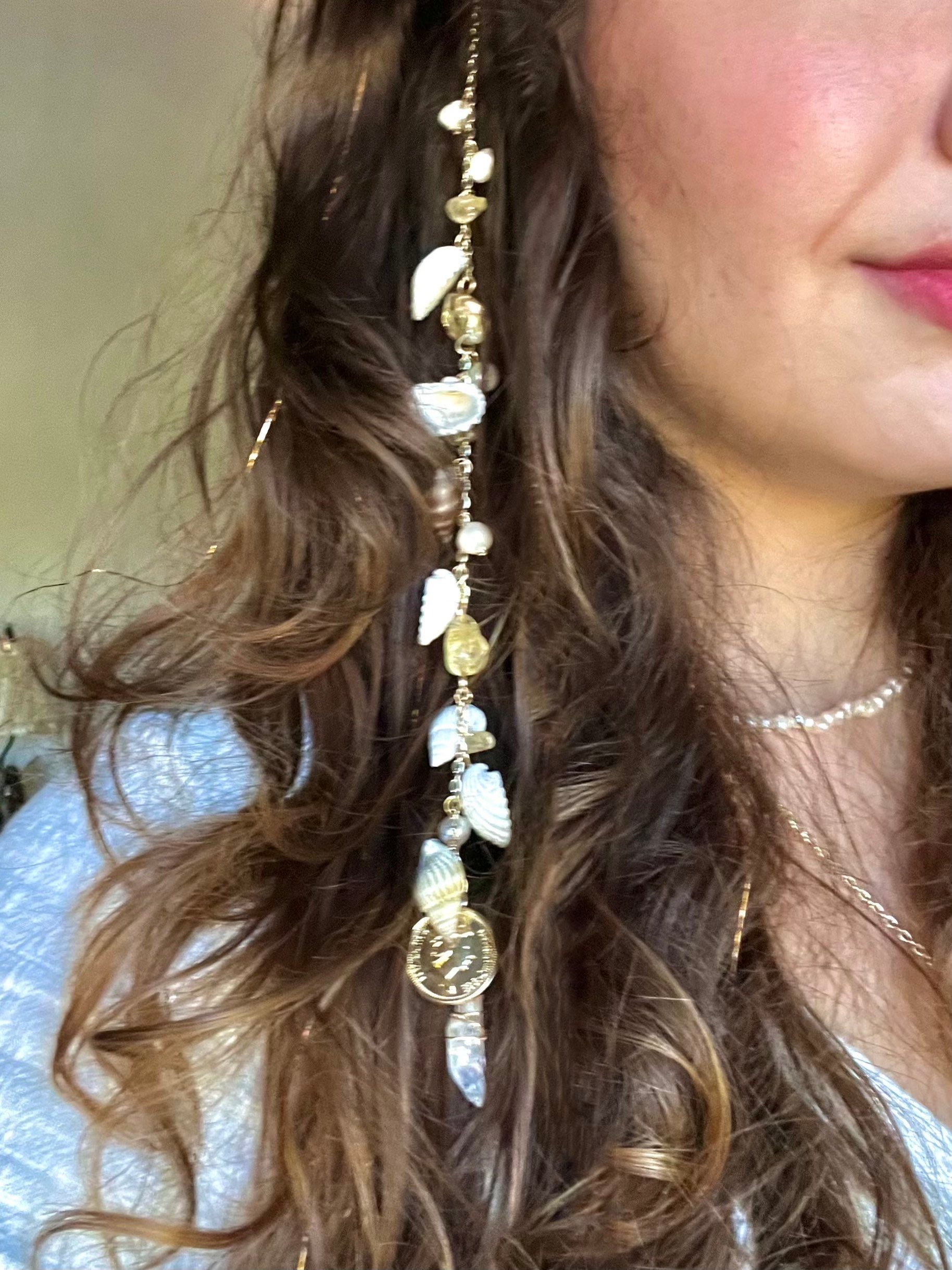 Sally’s Seashells Hippie Hair Bead | Dangling Hair Accessory | Gift for Her | Crystal Hair Charm | Mermaid Core | Seashell Hair Clip
