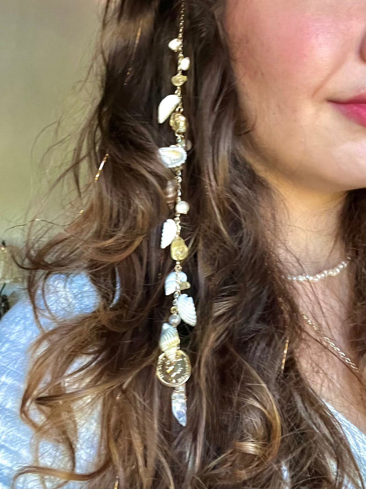 Sally’s Seashells Hippie Hair Bead | Dangling Hair Accessory | Gift for Her | Crystal Hair Charm | Mermaid Core | Seashell Hair Clip