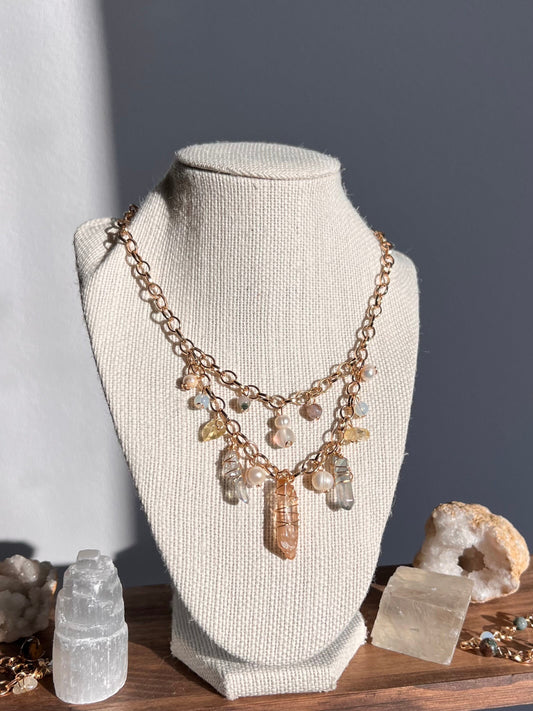 Flora Necklace | Spring Jewelry | Easter Core Necklace | Pearl and Quartz Jewelry | Citrine Necklace