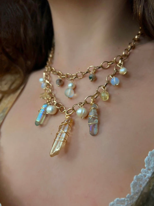 Flora Necklace | Spring Jewelry | Easter Core Necklace | Pearl and Quartz Jewelry | Citrine Necklace