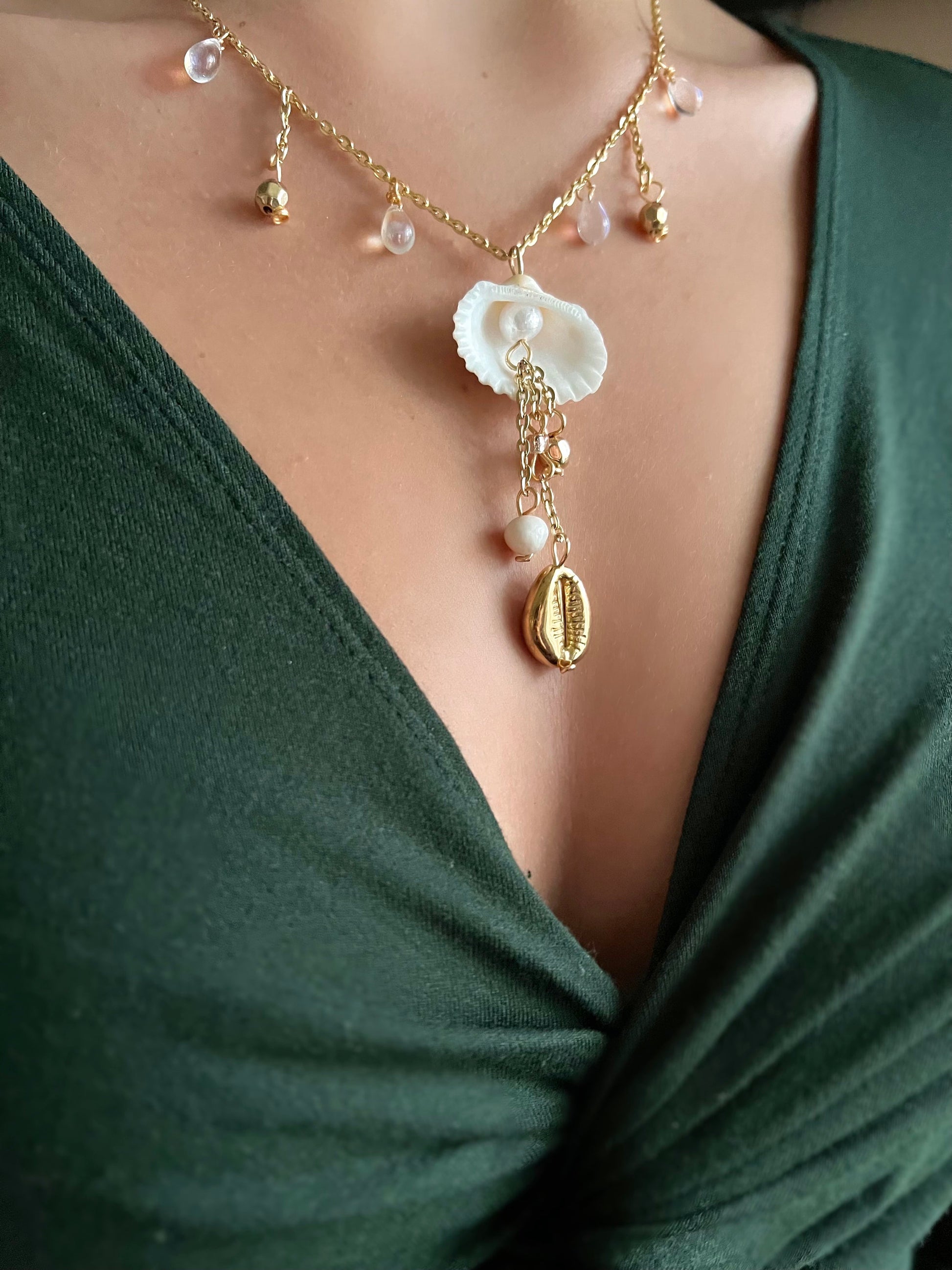 Calypso Goddess Necklace and Earring Set | Siren Jewelry | Mermaid Core Necklace | Shell Jewelry Set | Shell Earrings | Shell Necklace