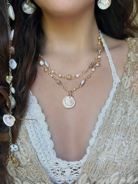Eos Crystal and Pearl Necklace and Earring Set | Unique Gold or Silver Pearl Necklace Designed by Hippie Hair Beads
