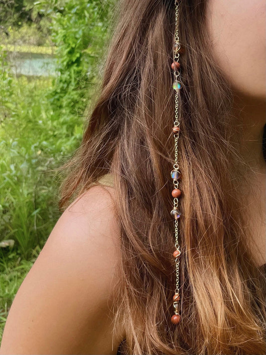 Mars Goddess Hippie Hair Bead | Dangling Hair Accessory | Renaissance Beaded Hair Clip | Crystal Hair Chain | Cottage Core | Crystal Hair