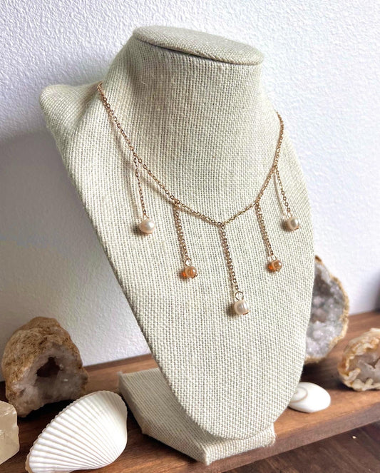Charolette Necklace | Summer Jewelry | Pearl and Citrine Necklace | Pearl Under the Sea Jewelry | Pearl Necklace