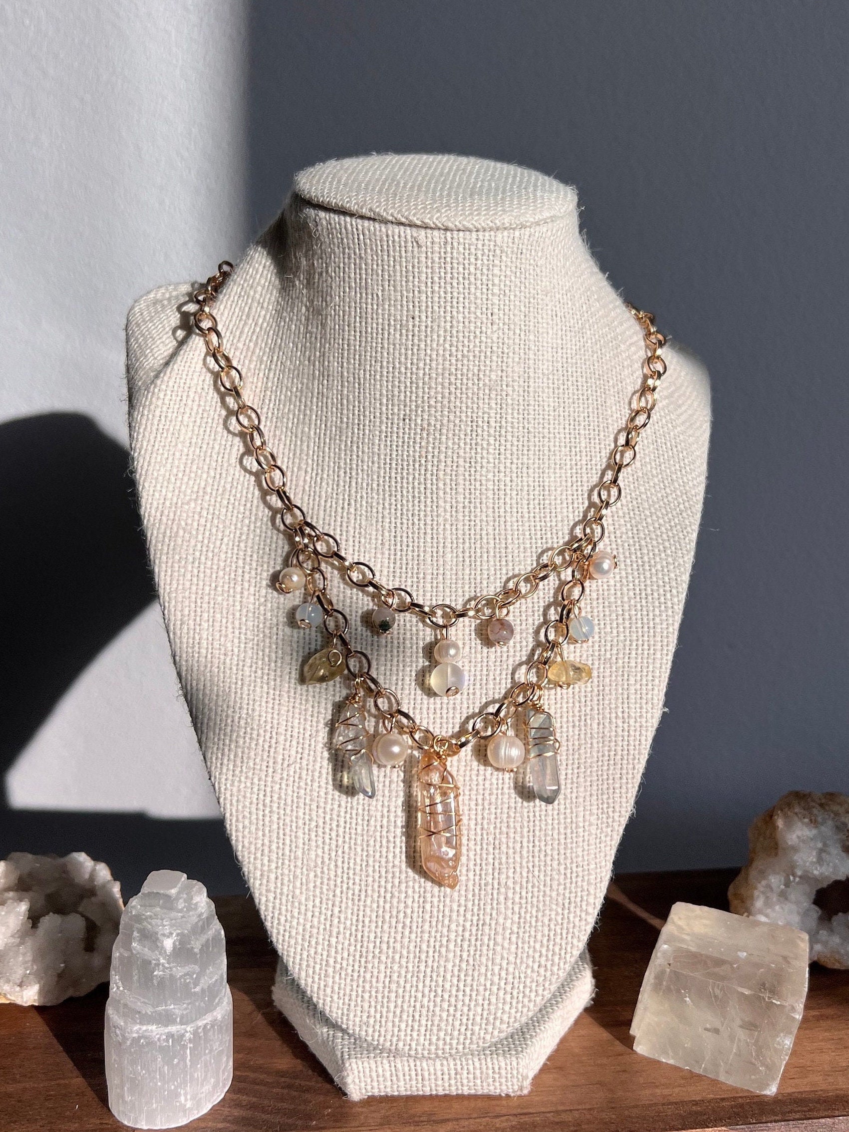 Flora Necklace | Spring Jewelry | Easter Core Necklace | Pearl and Quartz Jewelry | Citrine Necklace