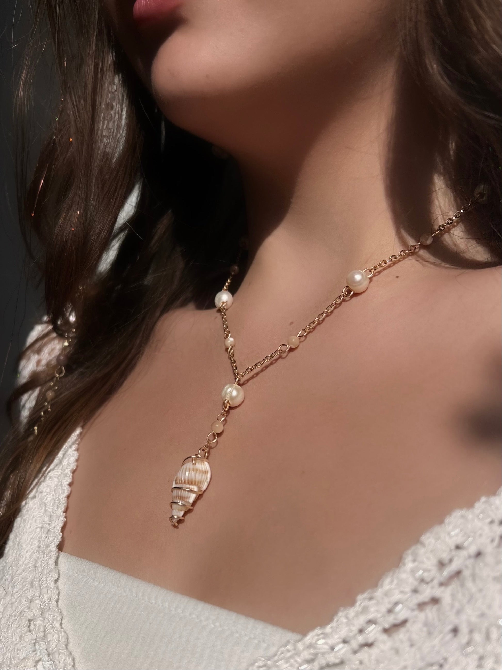 Handmade Athena Seashell Pearl Necklace and Earrings | Beachy Dainty Shell Jewelry | Elegant Pearl Necklace | Mermaid Shell Jewelry Set