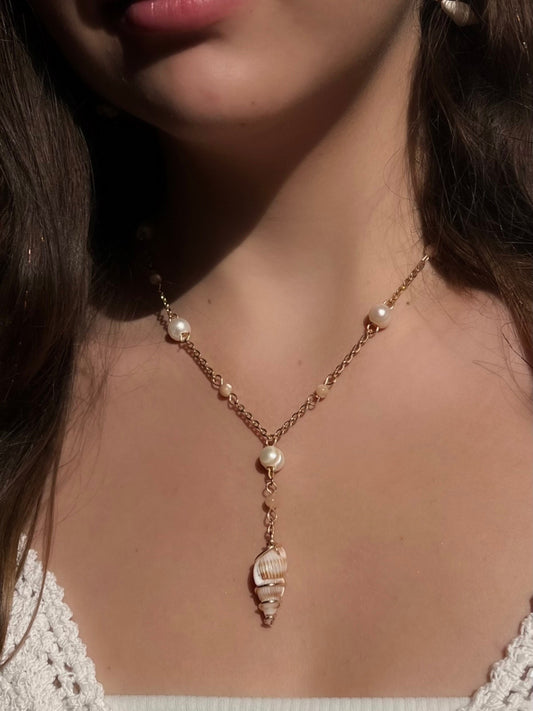 Handmade Athena Seashell Pearl Necklace and Earrings | Beachy Dainty Shell Jewelry | Elegant Pearl Necklace | Mermaid Shell Jewelry Set