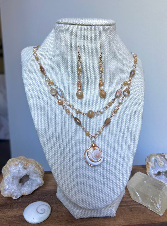 Eos Crystal and Pearl Necklace and Earring Set | Unique Gold or Silver Pearl Necklace Designed by Hippie Hair Beads