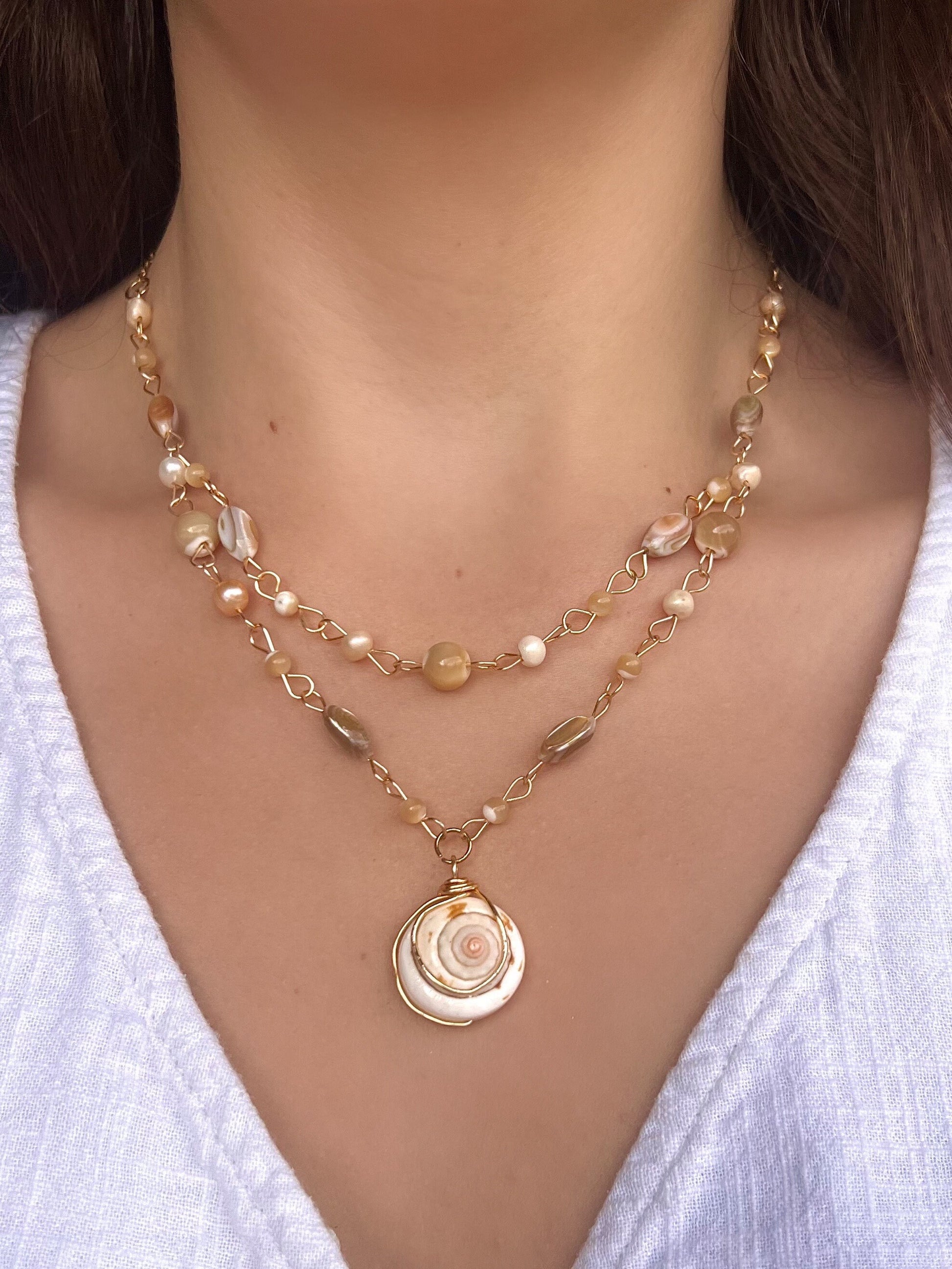 Eos Crystal and Pearl Necklace and Earring Set | Unique Gold or Silver Pearl Necklace Designed by Hippie Hair Beads