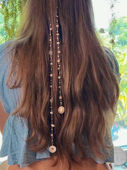Mermaid Seashell Hippie Hair Bead | Dangling Hair Accessory | Beaded Hair Clip | Crystal Hair Charm | Mermaid Core | Seashell Hair Clip