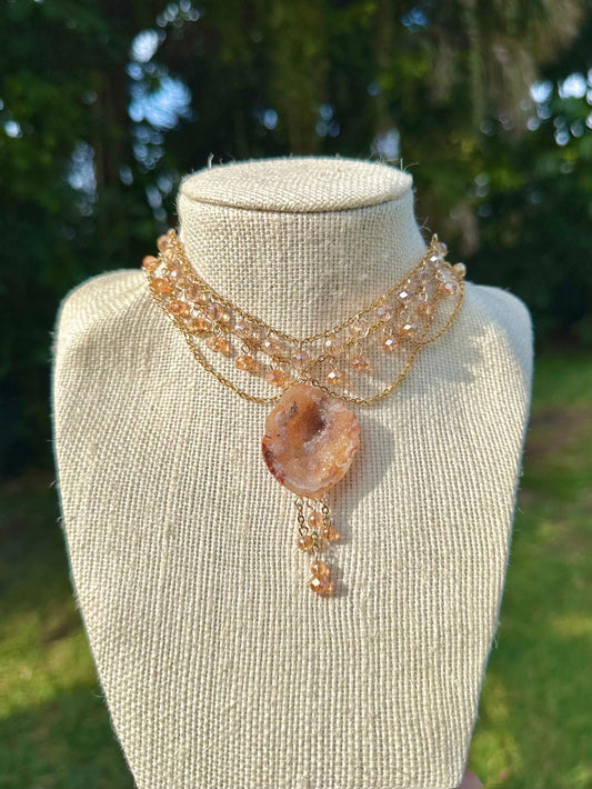 One of a Kind Gold Freya Geode Necklace | Unique Geode Jewelry | Geode Czech Necklace | Elegant Statement Piece | Bridal Geode Necklace