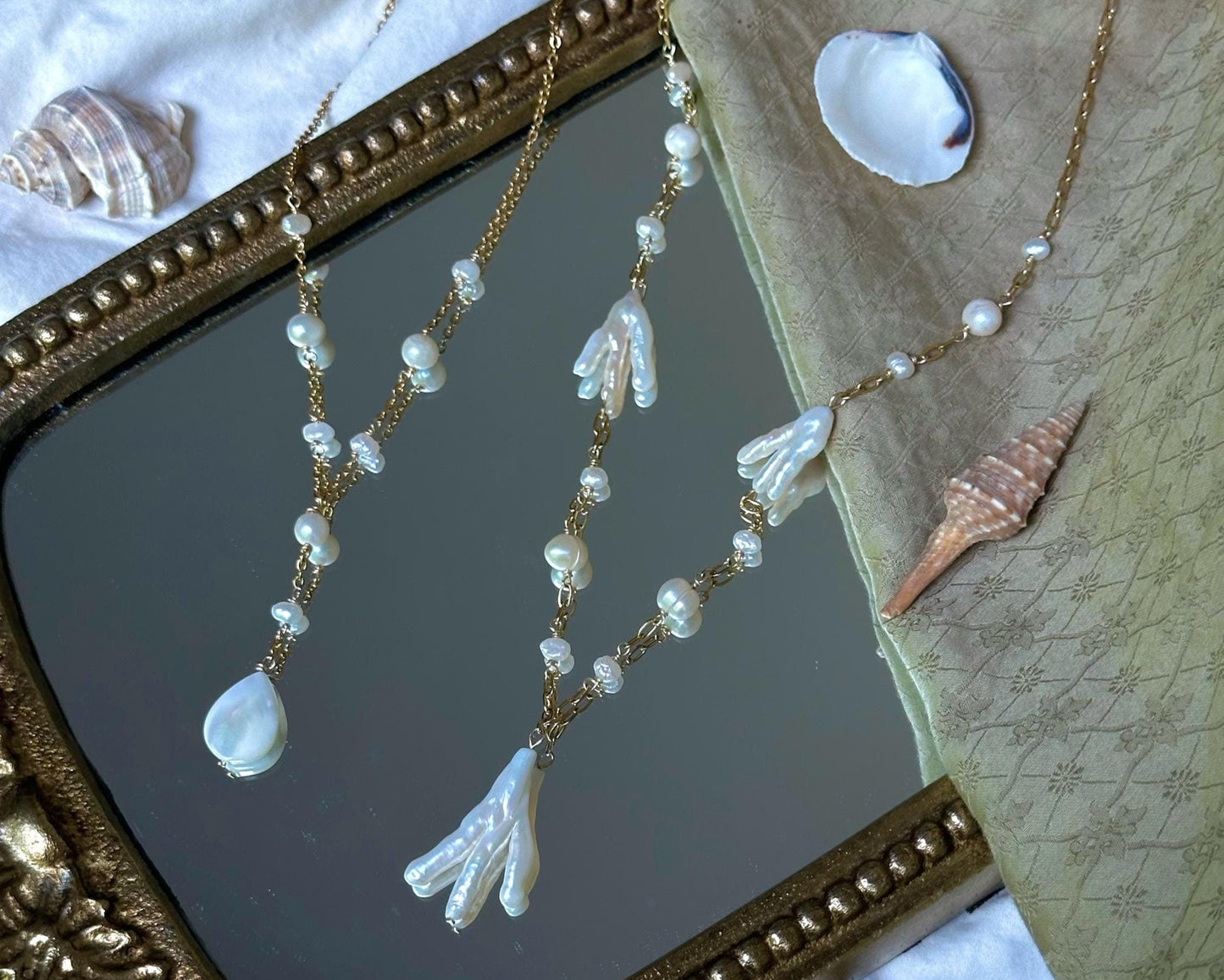 Gold/Silver Pearlescent Necklaces | Unique Pearl Jewelry | Mother of Pearl Necklace | Elegant Statement Piece | Bridal Pearl Necklace Dainty
