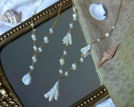 Gold/Silver Pearlescent Necklaces | Unique Pearl Jewelry | Mother of Pearl Necklace | Elegant Statement Piece | Bridal Pearl Necklace Dainty