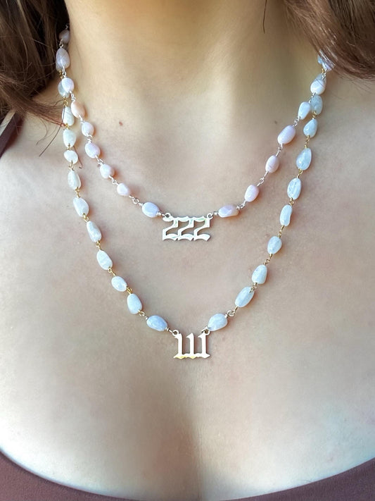 14K Gold or Sterling Silver Gemstone Angel Number Necklace, Custom Necklace, Angel Number Necklace, Gift for Her, Gemstone Jewelry