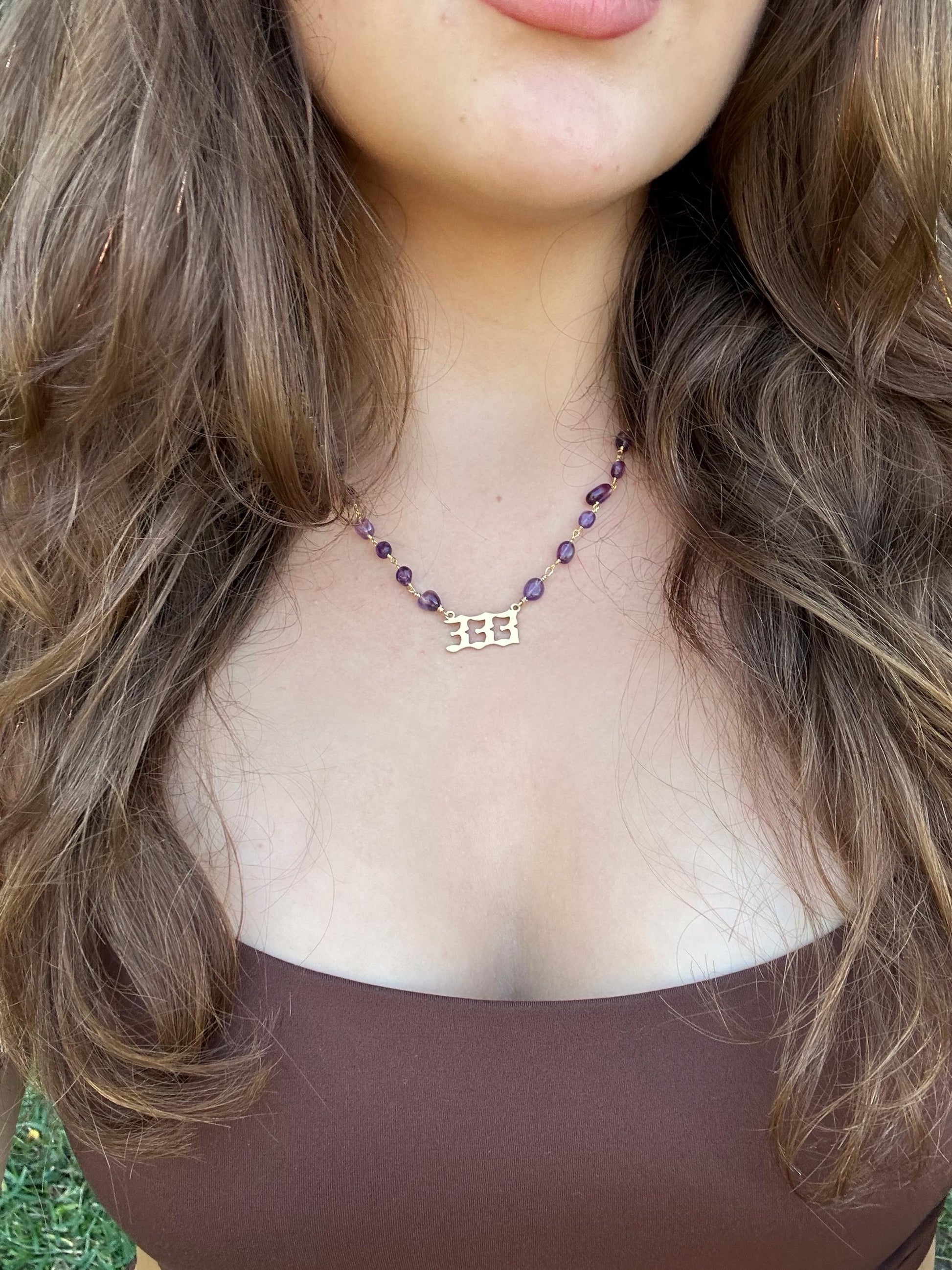 14K Gold or Sterling Silver Gemstone Angel Number Necklace, Custom Necklace, Angel Number Necklace, Gift for Her, Gemstone Jewelry
