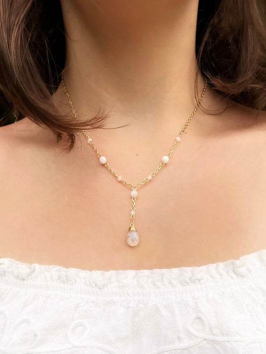 Natural Moonstone Teardrop Necklace | Dainty Moonstone Necklace | Silver & Gold Delicate Drop Necklace | Unique Handmade Moonstone Necklace
