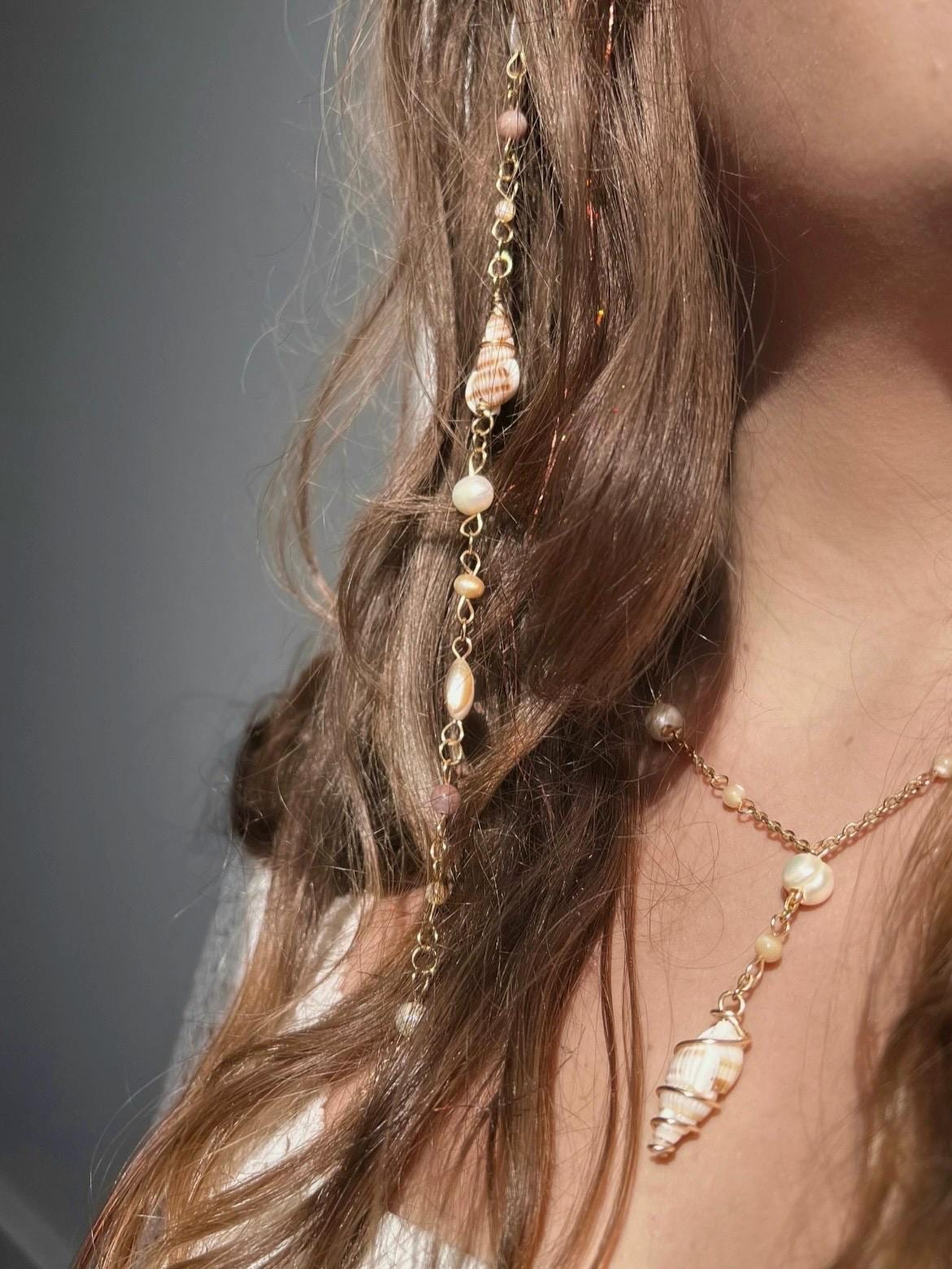 Gabriella Seashell Hippie Hair Bead | Dangling Hair Accessory | Beaded Hair Clip | Crystal Hair Charm | Mermaid Core | Seashell Hair Jewelry