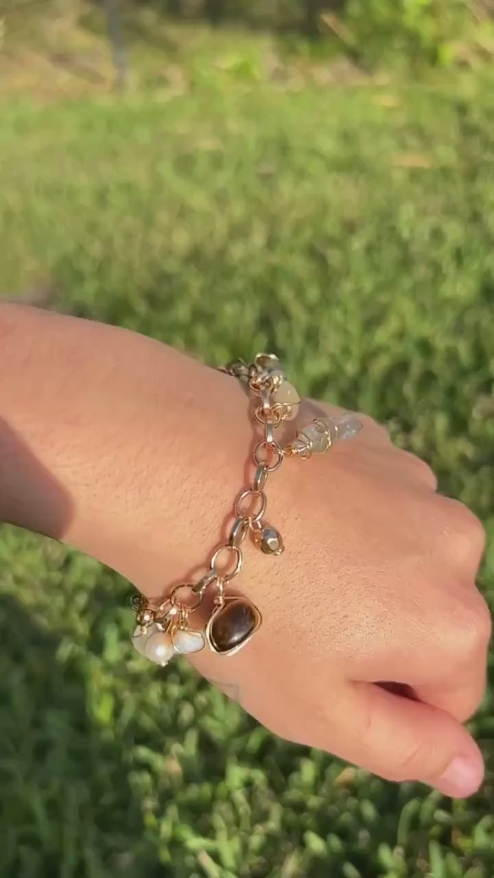 Unique Holistic Charm Bracelet | Prosperity Charm | Handmade Crystal Charm Bracelet | Fall Themed Charm Bracelet | Gold or Silver Bracelet
