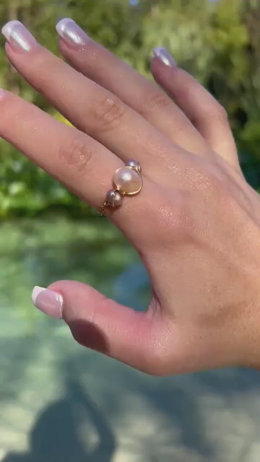 Unique Colored Pearl Chain Ring, Non-Tarnishing Ring, Pearl Jewelry, Mermaid Aesthetic Ring, Ocean Themed Jewelry, Handmade Pearl Ring